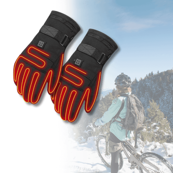 Schwarze beheizbare Handschuhe für Radfahrer, Winter, Outdoor, wasserdicht, isoliert.
