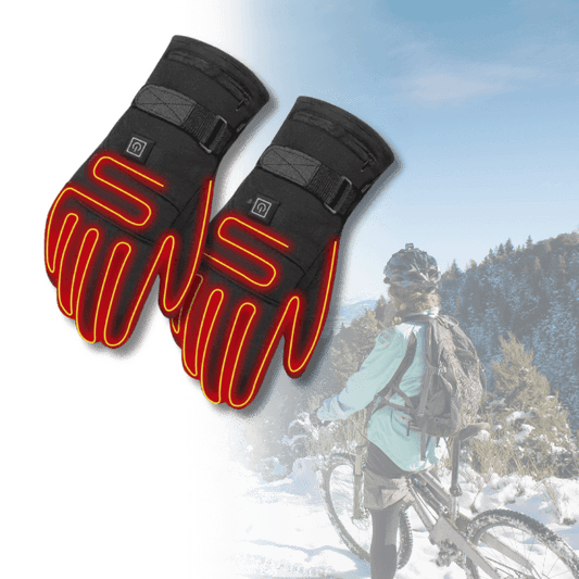 Schwarze beheizbare Handschuhe für Radfahrer, Winter, Outdoor, wasserdicht, isoliert.