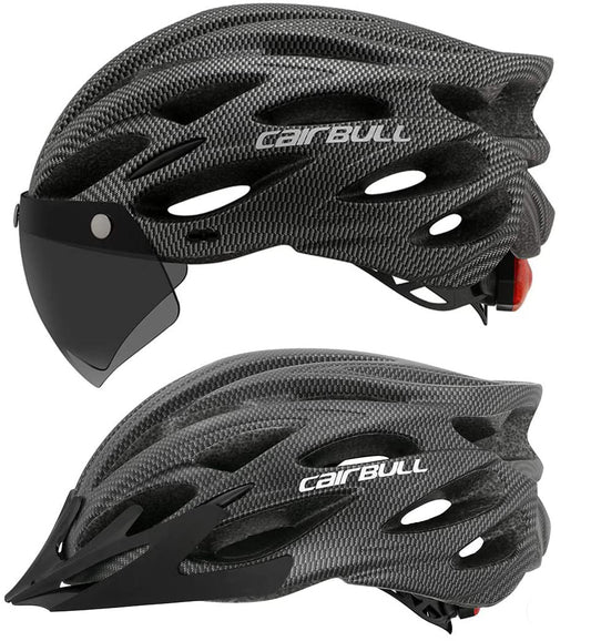 Carbon Fahrradhelm mit Visier, schwarz, aerodynamisch, leicht, für Rennradfahrer.