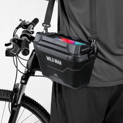 Fahrradlenkertasche mit Handyhalterung, wasserdicht, schwarz, für Outdoor-Aktivitäten.