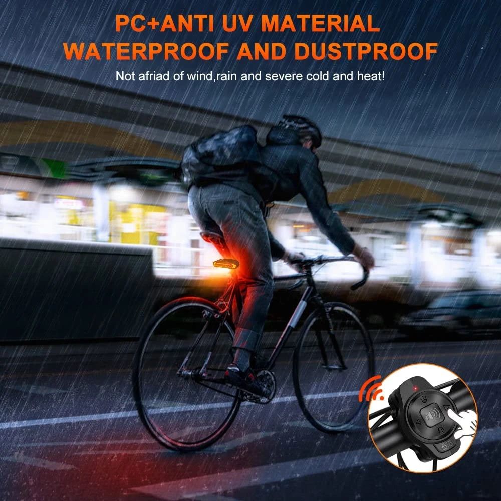 Fahrradfahrer bei Regen, wetterfeste und staubdichte Fahrradbeleuchtung, PC+UV-Material.