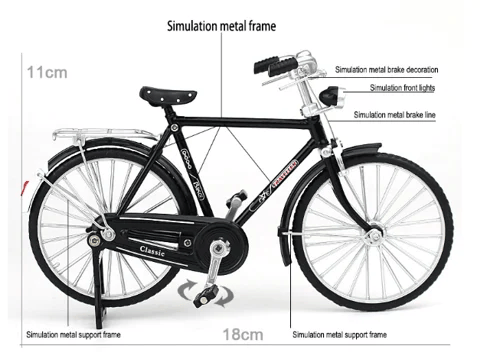 Schwarzes Miniatur-Fahrradmodell mit Metallsimulation, 18cm, Dekoration, Spielzeug, Sammlerstück.