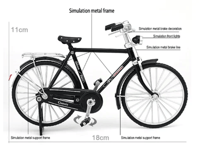Schwarzes Miniatur-Fahrradmodell mit Metallsimulation, 18cm, Dekoration, Spielzeug, Sammlerstück.