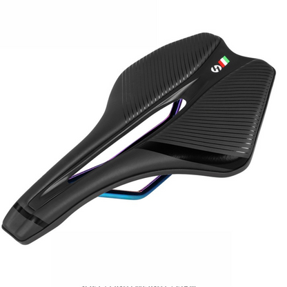 Schwarzer Fahrradsattel, ergonomisch, leicht, mit italienischer Flagge, für Rennräder.