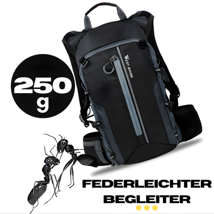 Schwarzer, ultraleichter Fahrradrucksack 250g, wasserabweisend, ideal für Outdoor-Aktivitäten.