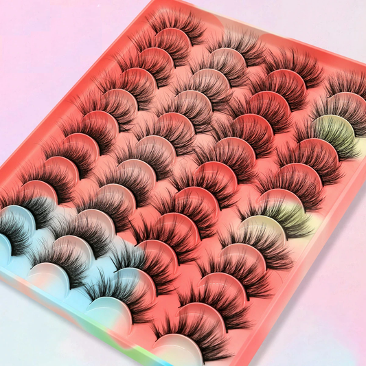 Falsche Wimpern Set, 20 Paar, schwarz, voluminös, wiederverwendbar, Make-up Zubehör.