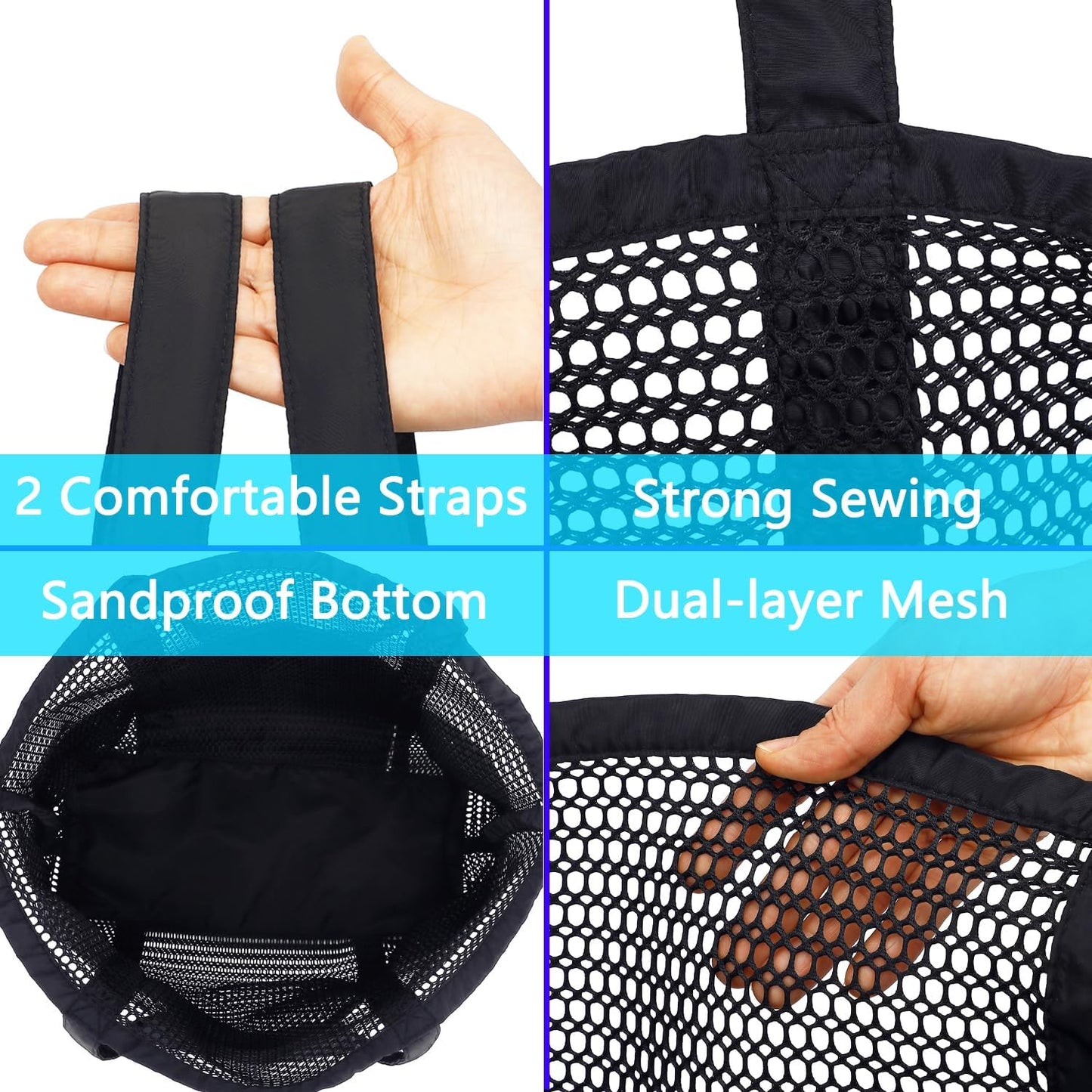 Köp 1, få 1 GRATIS – extra stor genomskinlig mesh-strandväska med 8 fickor – ClearWave