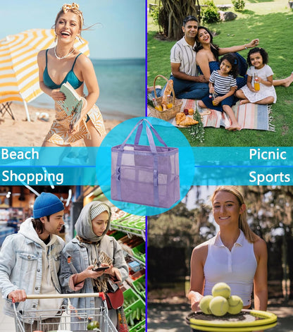 Köp 1, få 1 GRATIS – extra stor genomskinlig mesh-strandväska med 8 fickor – ClearWave