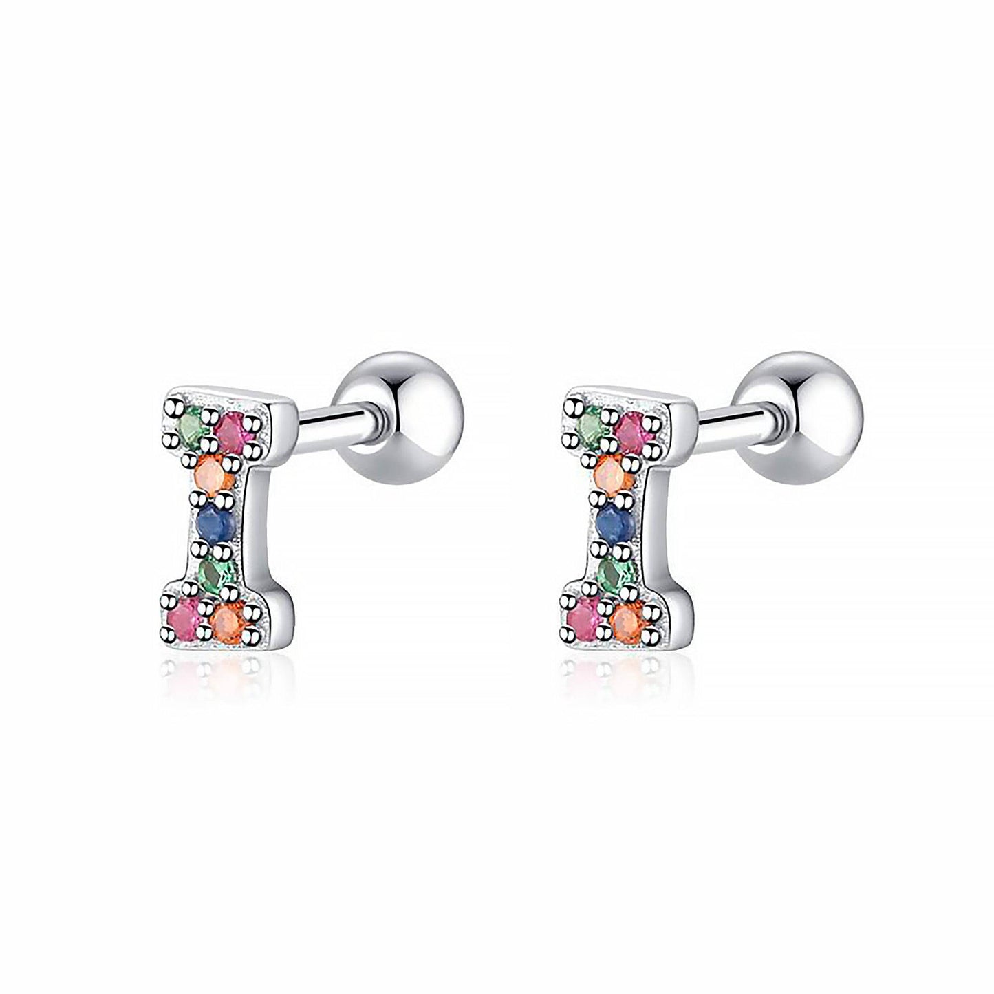 Bunte Buchstaben-Ohrringe, Silber, mit Edelsteinen, modischer Schmuck, Damenaccessoire.