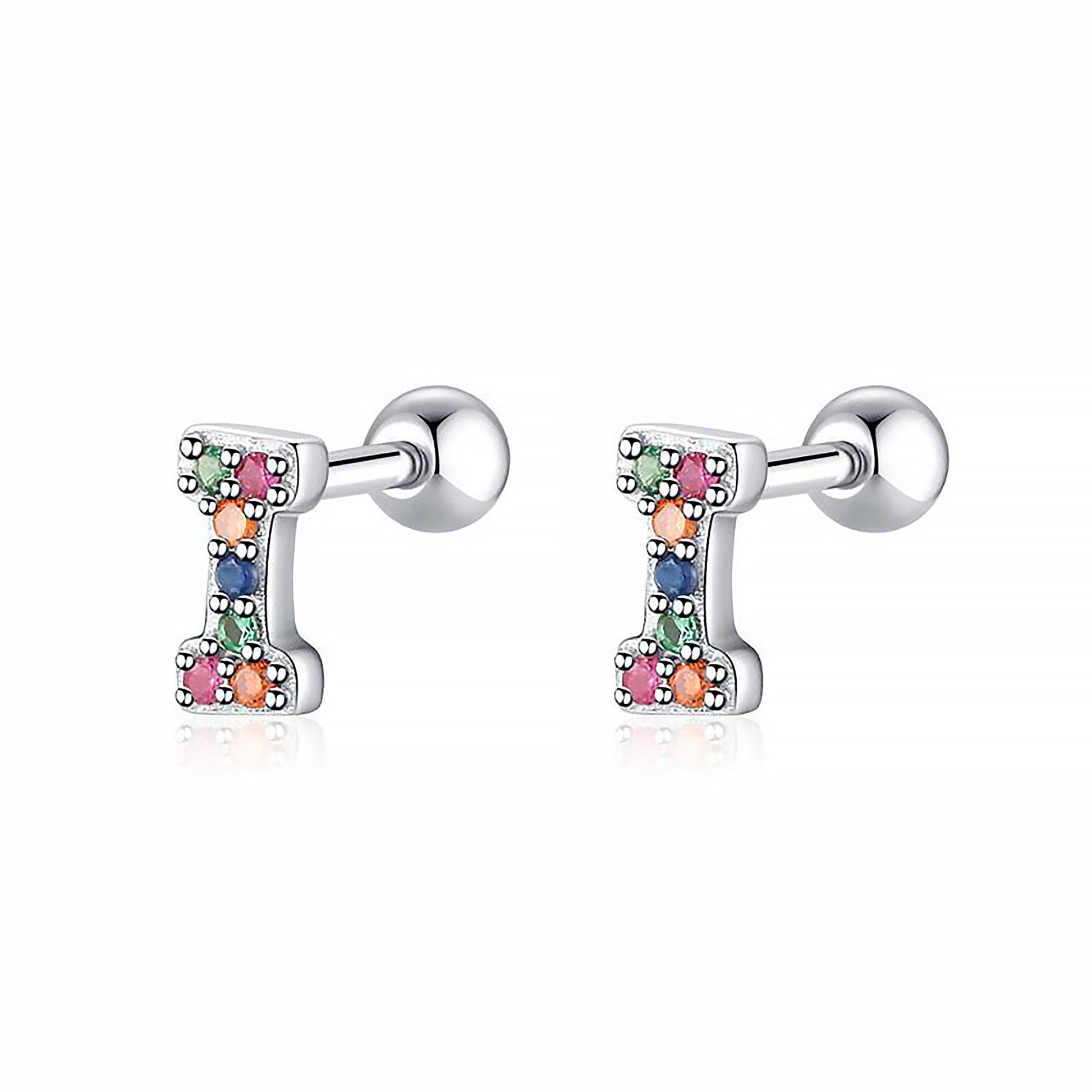 Bunte Buchstaben-Ohrringe, Silber, mit Edelsteinen, modischer Schmuck, Damenaccessoire.