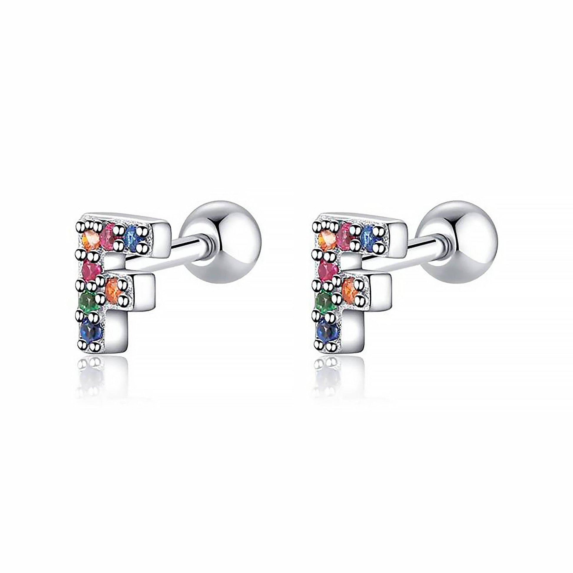 Silberne Ohrringe mit bunten Buchstaben, Schmuck, modische Accessoires, Geschenkideen.
