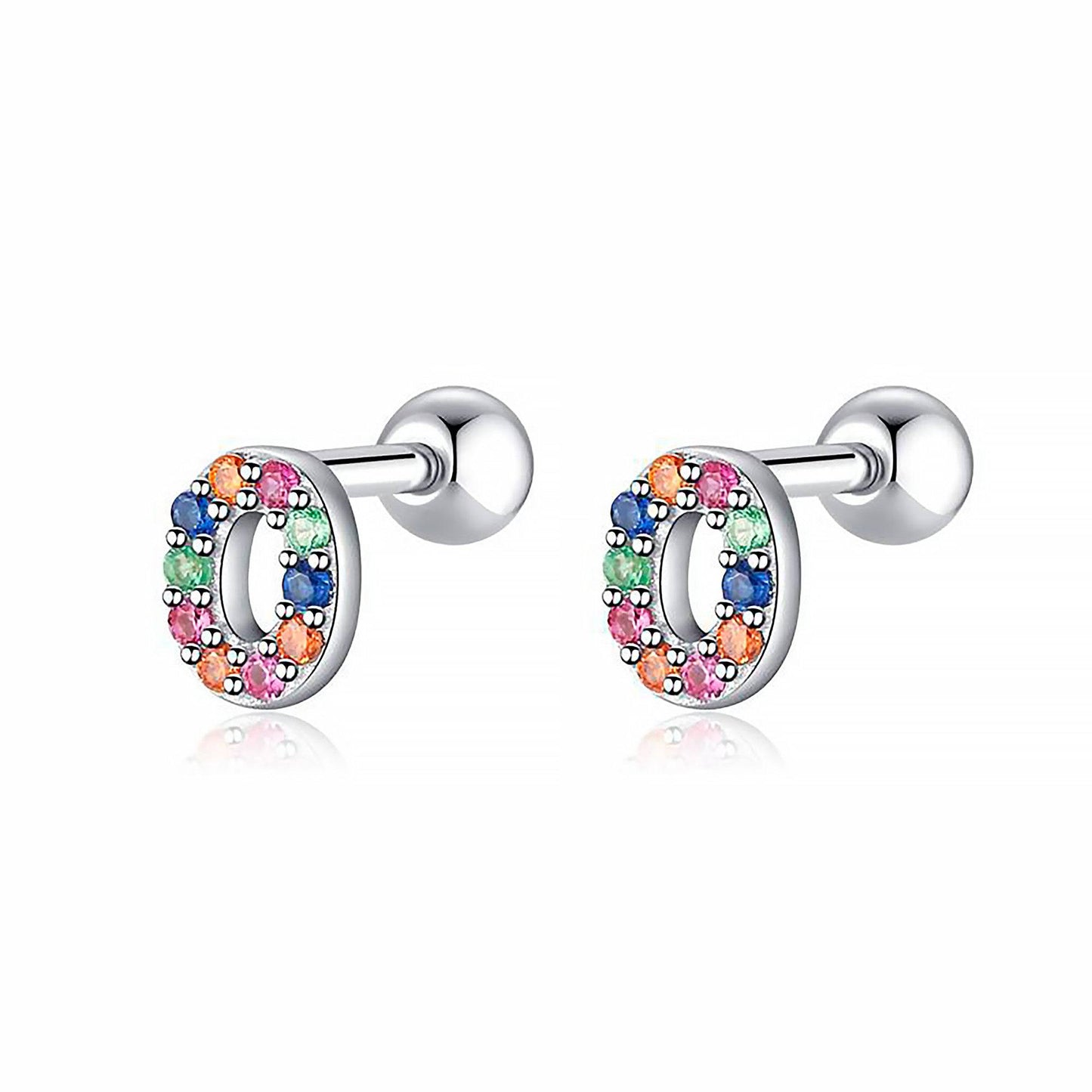 Farbige Buchstaben-Ohrringe, Silber, bunte Kristalle, modischer Schmuck, Damenaccessoire.