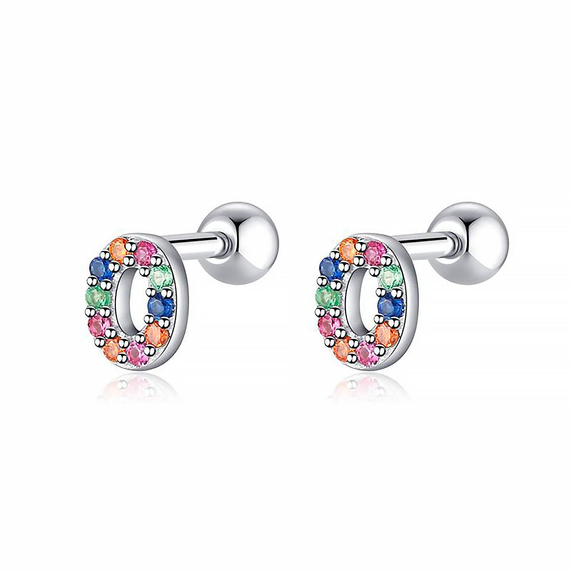 Farbige Buchstaben-Ohrringe, Silber, bunte Kristalle, modischer Schmuck, Damenaccessoire.