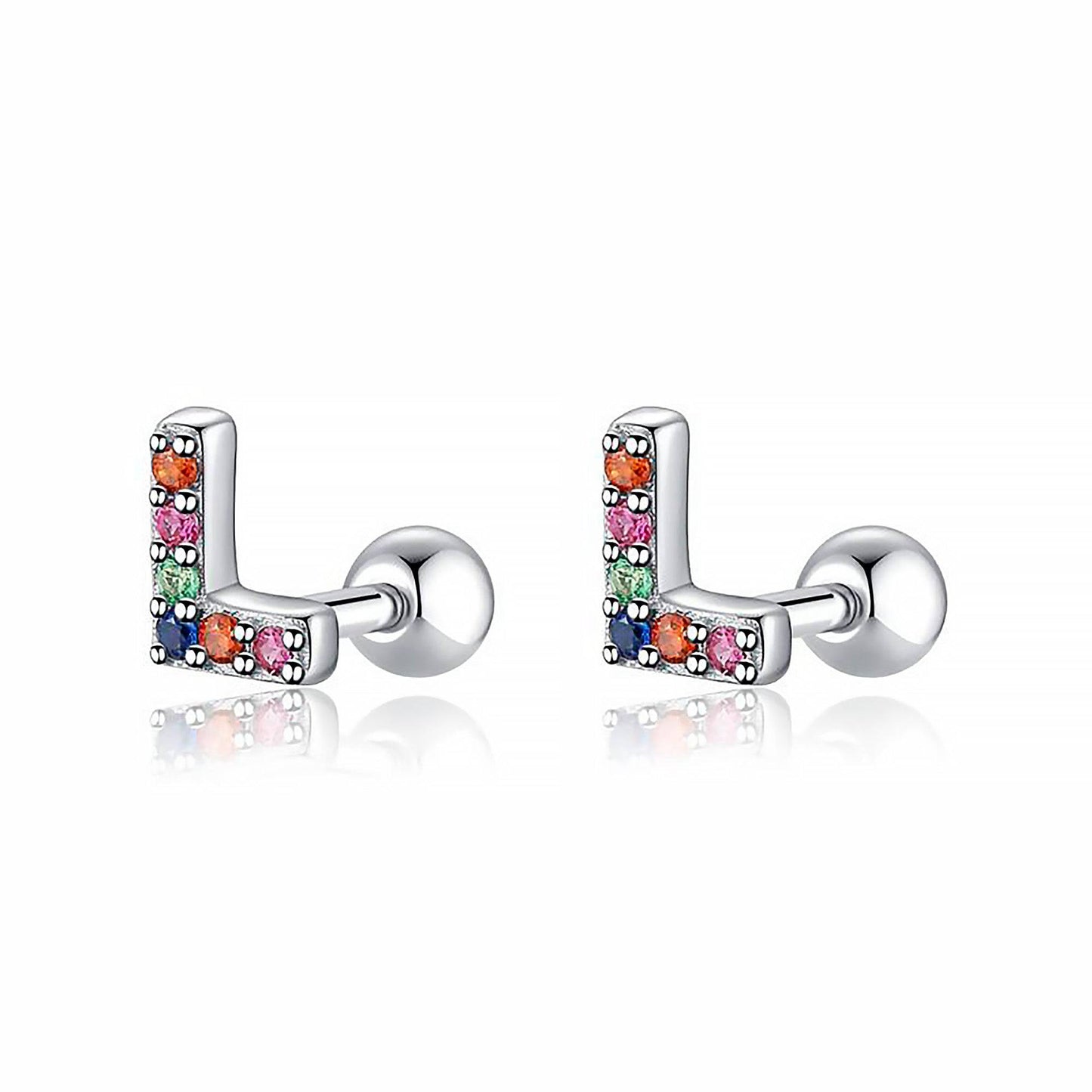 Silberne Ohrringe mit bunten Buchstaben, Schmuck, modisch, Damenaccessoire, Geschenkidee.