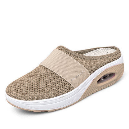 Beige orthopädische Diabetes-Schuhe, atmungsaktiv, bequem, rutschfest, für Damen.