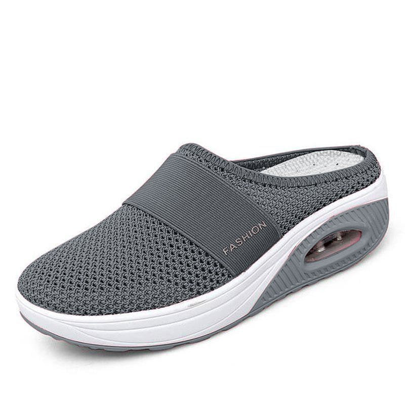 Graue orthopädische Diabetes-Schuhe, atmungsaktiv, bequem, rutschfest, für Damen.