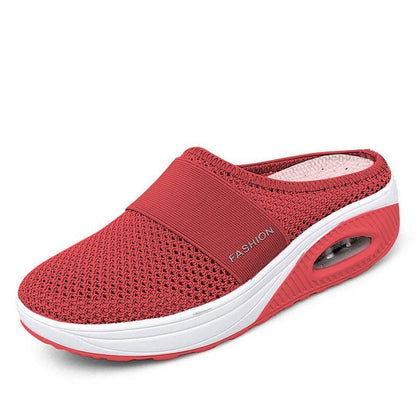 Roter orthopädischer Diabetes-Schuh, atmungsaktiv, bequem, für Damen.