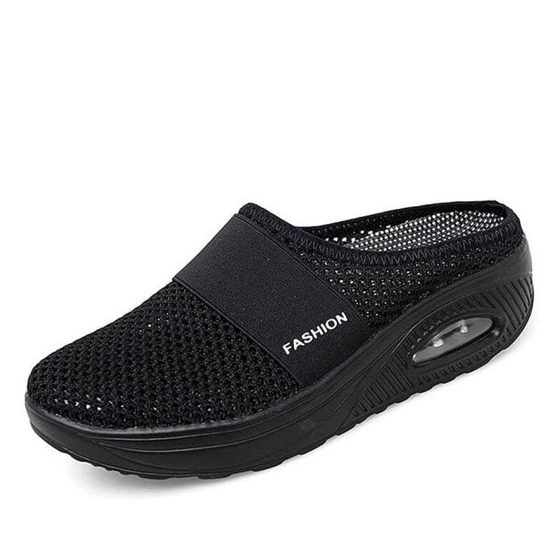 Schwarzer orthopädischer Diabetes-Schuh, atmungsaktiv, bequem, rutschfest.