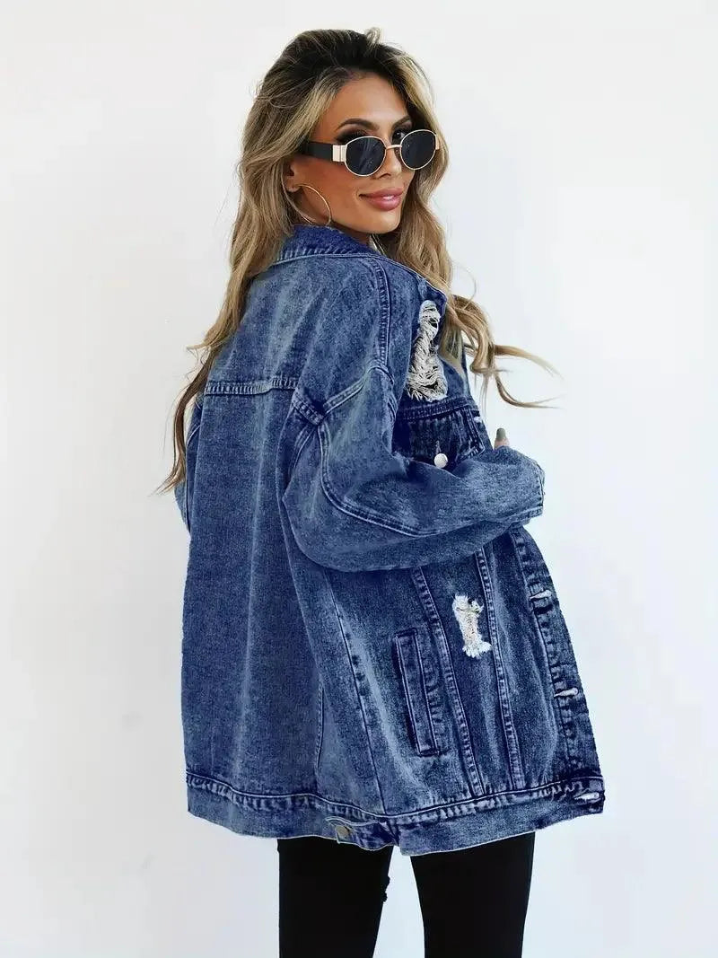 Vattentålig & Fodrad Oversized Dam Jeansjacka med Huva – Höstunderverk Talia