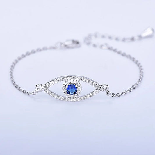 Silberarmband mit blauem Kristall, Auge-Design, Damen-Schmuck, modisch, elegant.