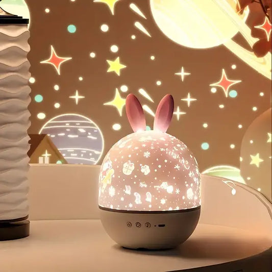 Nachtlicht Kinderzimmer, Kaninchen-Design, LED, Sternenhimmel-Projektion, rosa Ohren