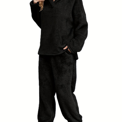 Varm korallfleece loungewear-set för dam – Fenna