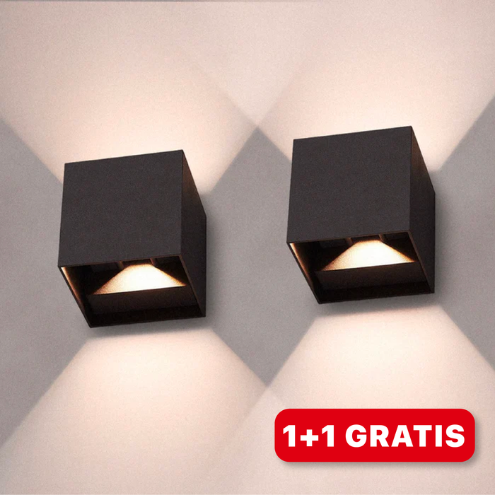 Moderne schwarze Wandleuchte, quadratisch, LED, Innenbeleuchtung, 1+1 gratis Angebot.