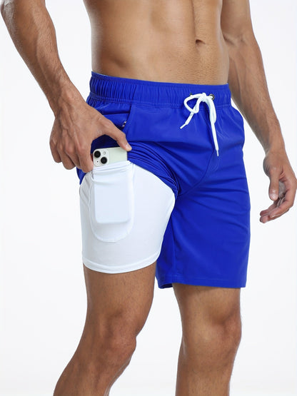 Snabbtorkande herrbaddräkts-short med stretch och mobilficka - Jonas