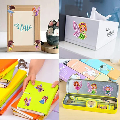 Bunte Diamant-Malerei Aufkleber auf Notizbuch, Bilderrahmen, Taschentuchbox und Federmäppchen.