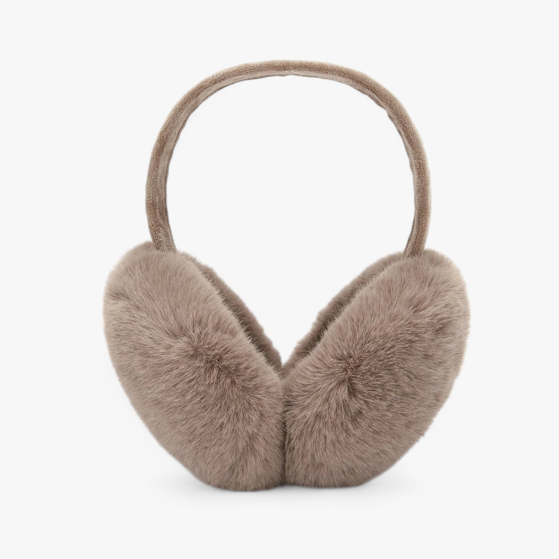 Braune, flauschige Ohrenschützer aus Kunstfell für Winter, modisches Accessoire.