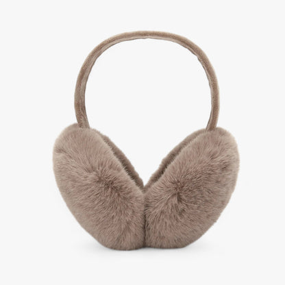 Braune, flauschige Ohrenschützer aus Kunstfell für Winter, modisches Accessoire.