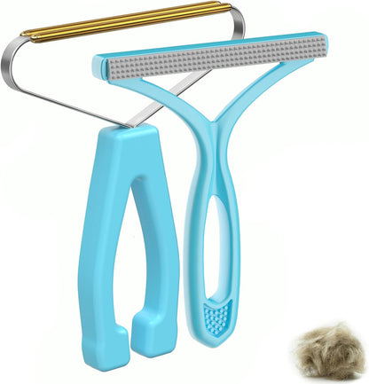 Blauer Tierhaarentferner, doppelseitig, Metallklinge, Fellpflege, Haustierpflege, Fusselentferner.