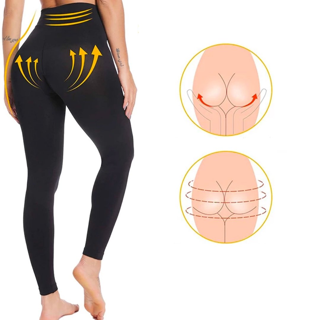 Damen Leggings schwarz, figurbetont, Push-up-Effekt, elastisch, für Sport und Freizeit.