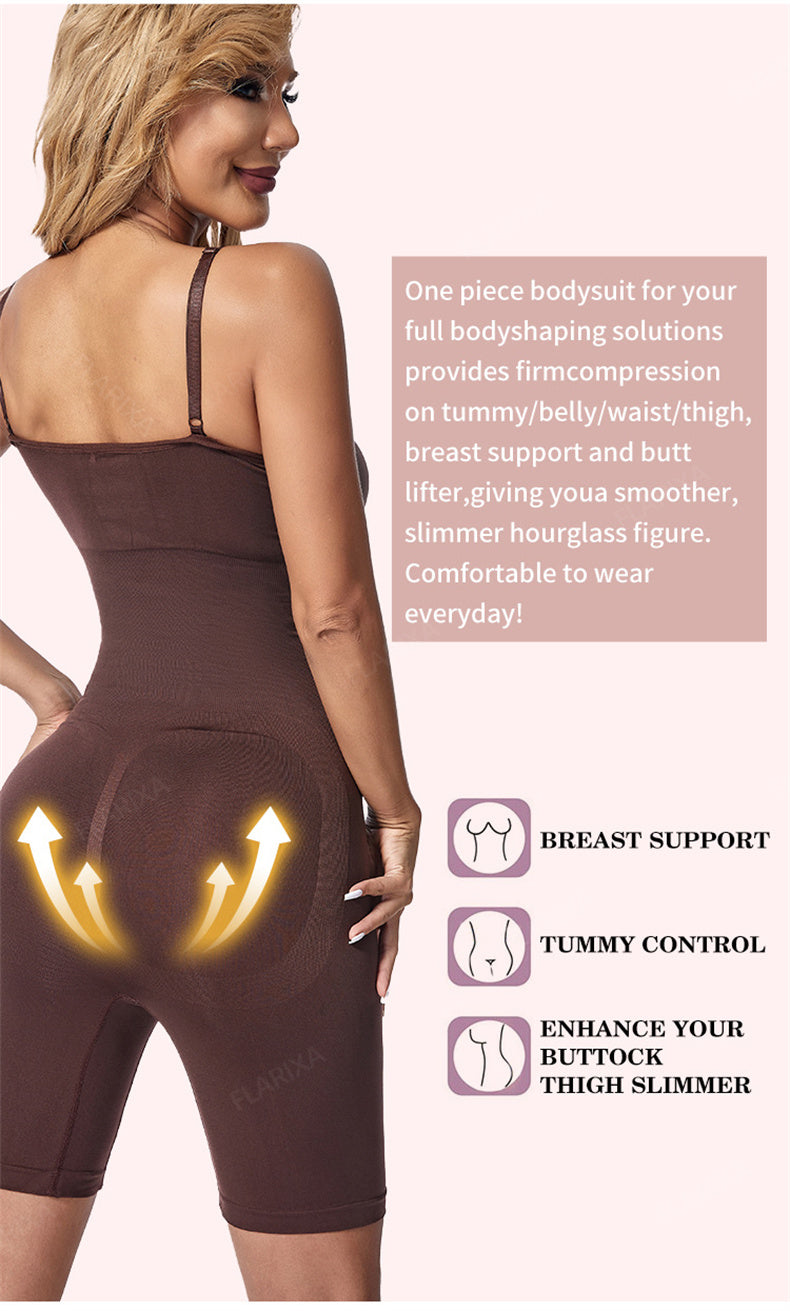 Brauner figurformender Bodysuit für Damen, Bauchkontrolle, Brustunterstützung, Po-Lifting.