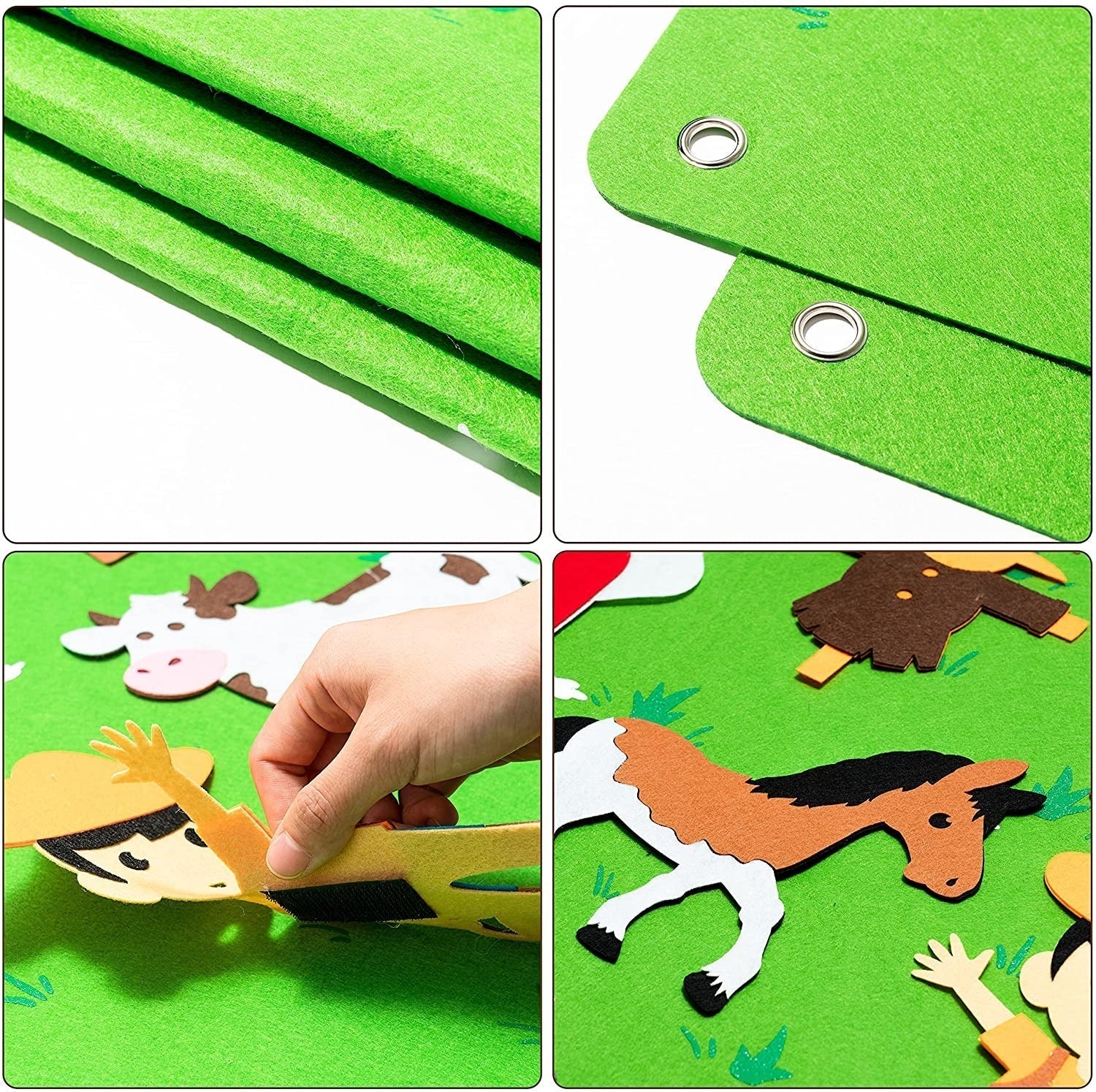Grüner Filzspielteppich für Kinder, Bauernhof-Motive, interaktives Lernspielzeug.