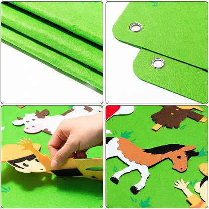 Grüner Filzspielteppich für Kinder, Bauernhof-Motive, interaktives Lernspielzeug.