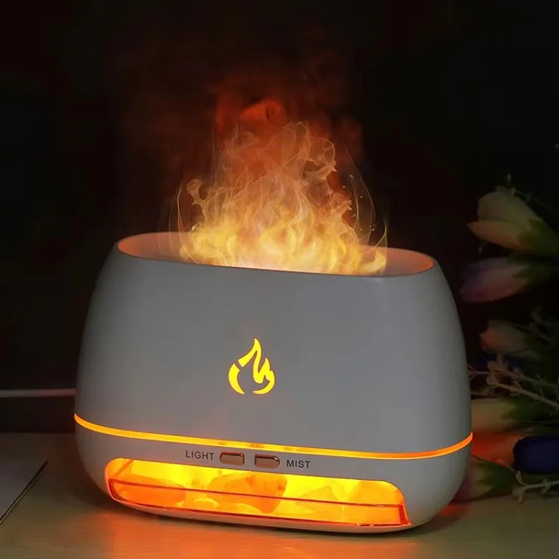 Elektrischer Aromadiffusor mit Flammeneffekt, LED-Beleuchtung, grau, für Raumduft.