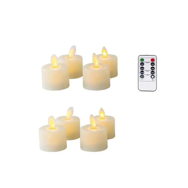 Sechs flammenlose LED-Kerzen mit Fernbedienung, realistisch, für Weihnachten und Hochzeiten.