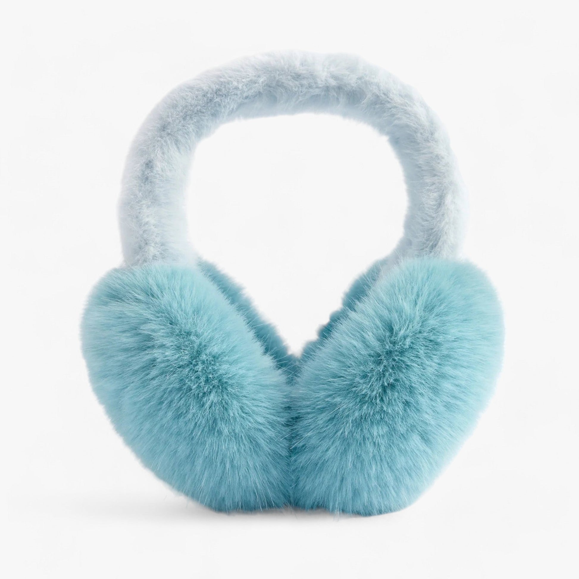 Blaue flauschige Ohrenschützer, Winteraccessoire, warm, modisch, Unisex, weiches Material.