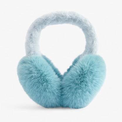 Blaue flauschige Ohrenschützer, Winteraccessoire, warm, modisch, Unisex, weiches Material.
