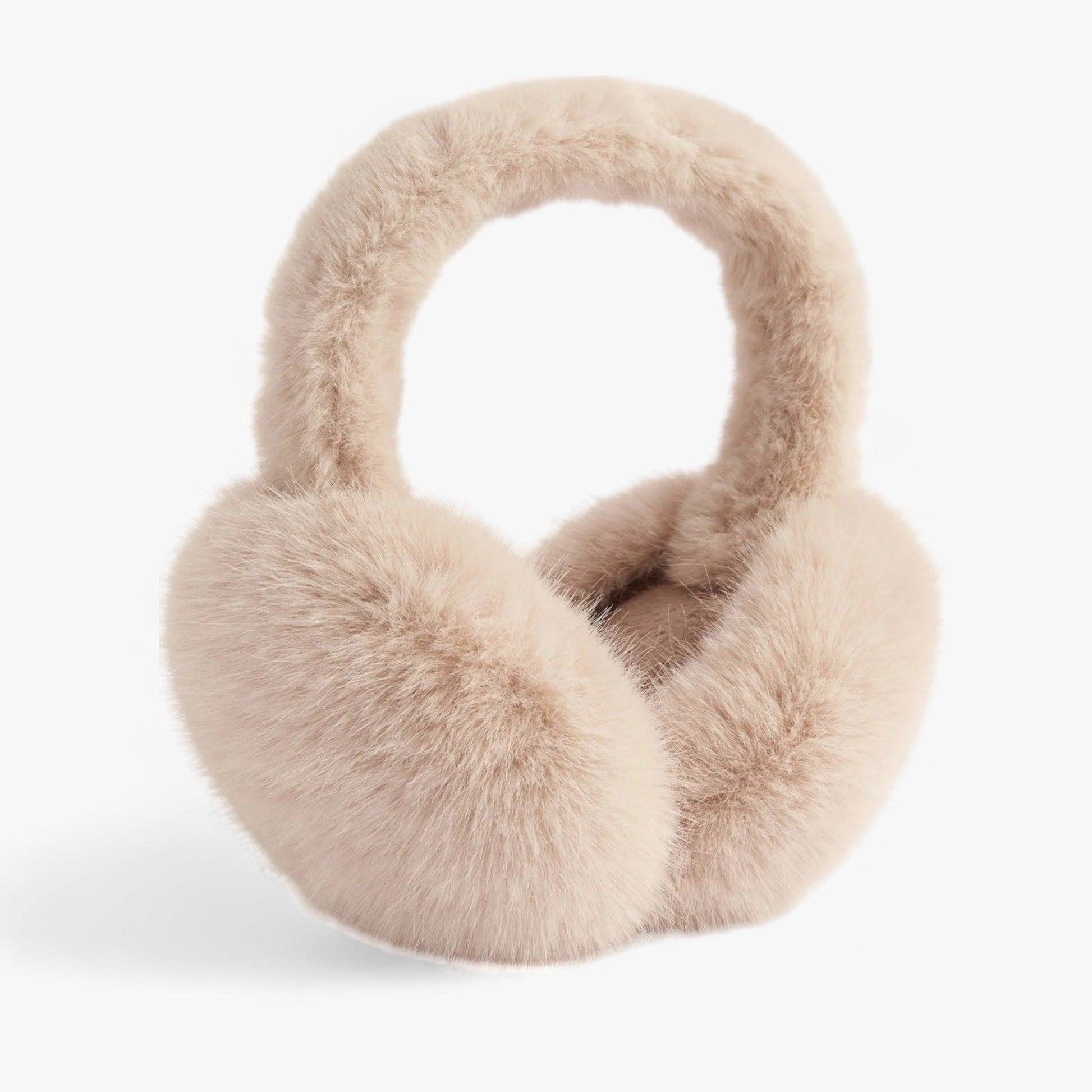 Beige Ohrenschützer aus Kunstfell, warm, flauschig, Winteraccessoire, modisch, Damen.