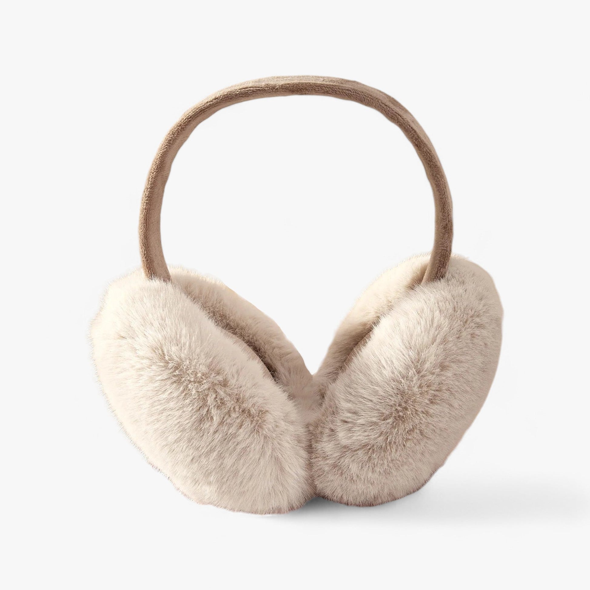 Beige Ohrenschützer aus Kunstfell, warm, modisch, Winteraccessoire, Unisex.