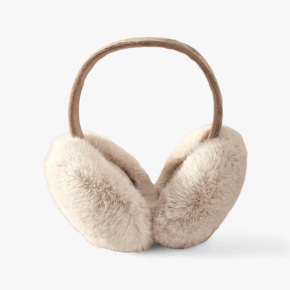 Beige Ohrenschützer aus Kunstfell, warm, modisch, Winteraccessoire, Unisex.