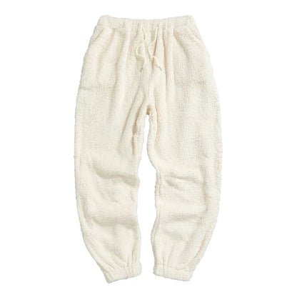 Weiße Fleece-Jogginghose, kuschelig, elastischer Bund, Damenmode, Winterkleidung.