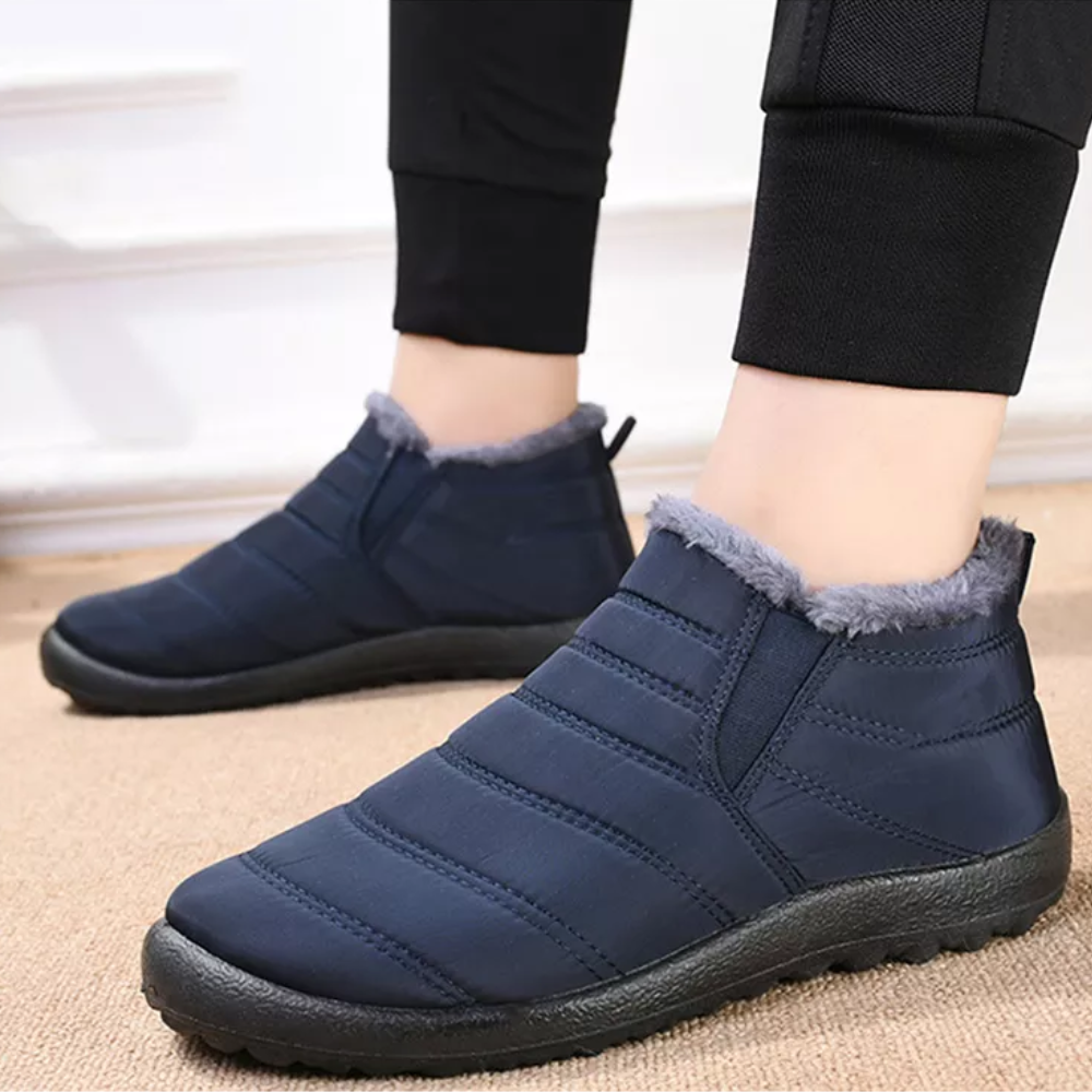 Dunkelblaue Fleece-Knöchelstiefel, warm, rutschfest, ideal für Winter, Unisex-Design.