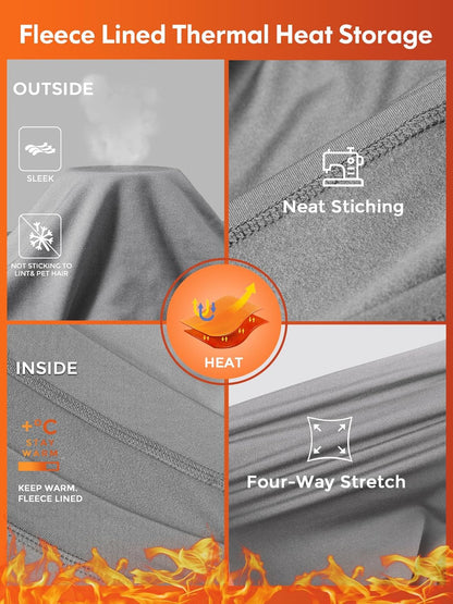 Thermo-Leggings mit Fleece-Futter, grau, nahtlose Verarbeitung, dehnbar, warm, Damenmode.