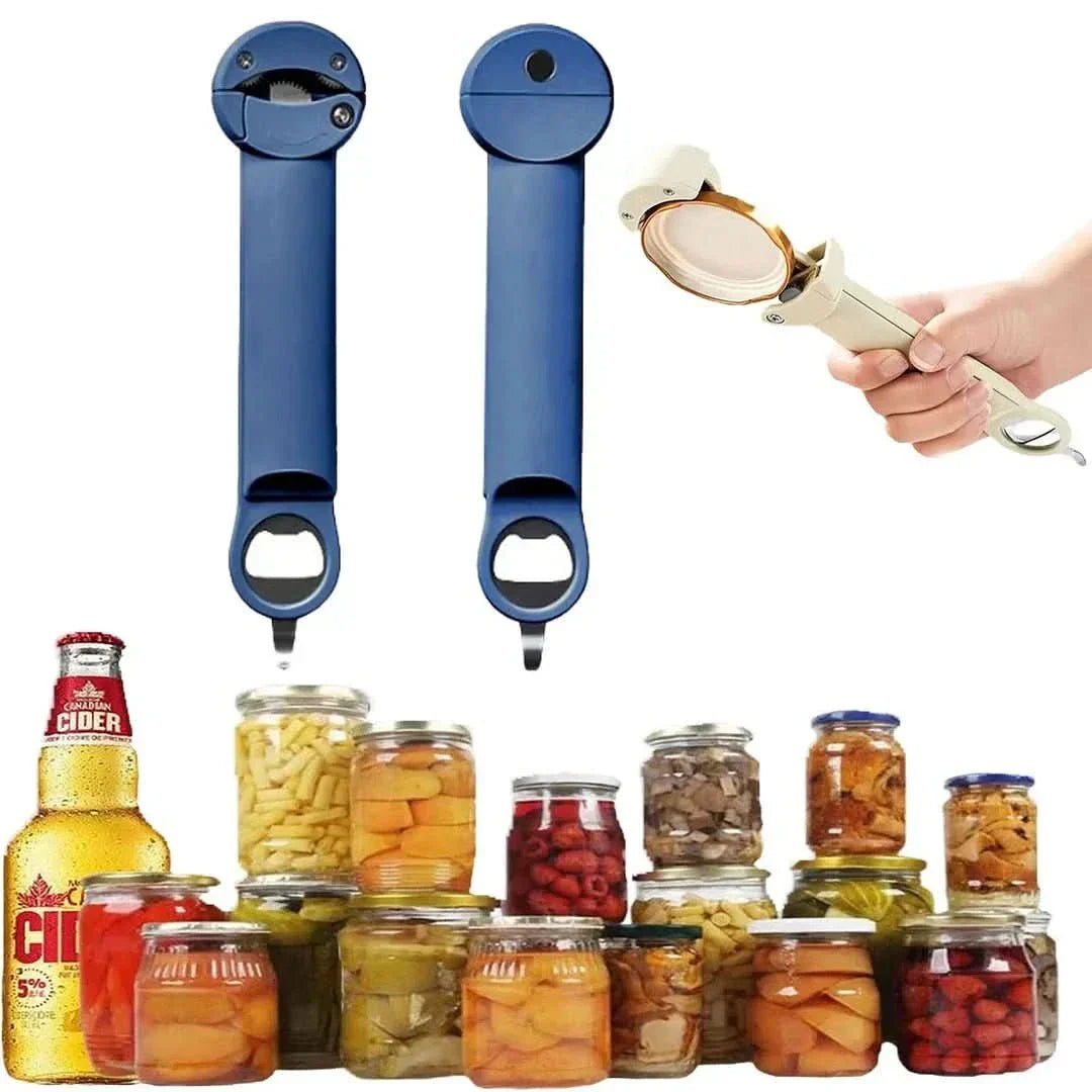 Multifunktionaler blauer Flaschendreher, einziehbar, für Gläser und Flaschen öffnen.