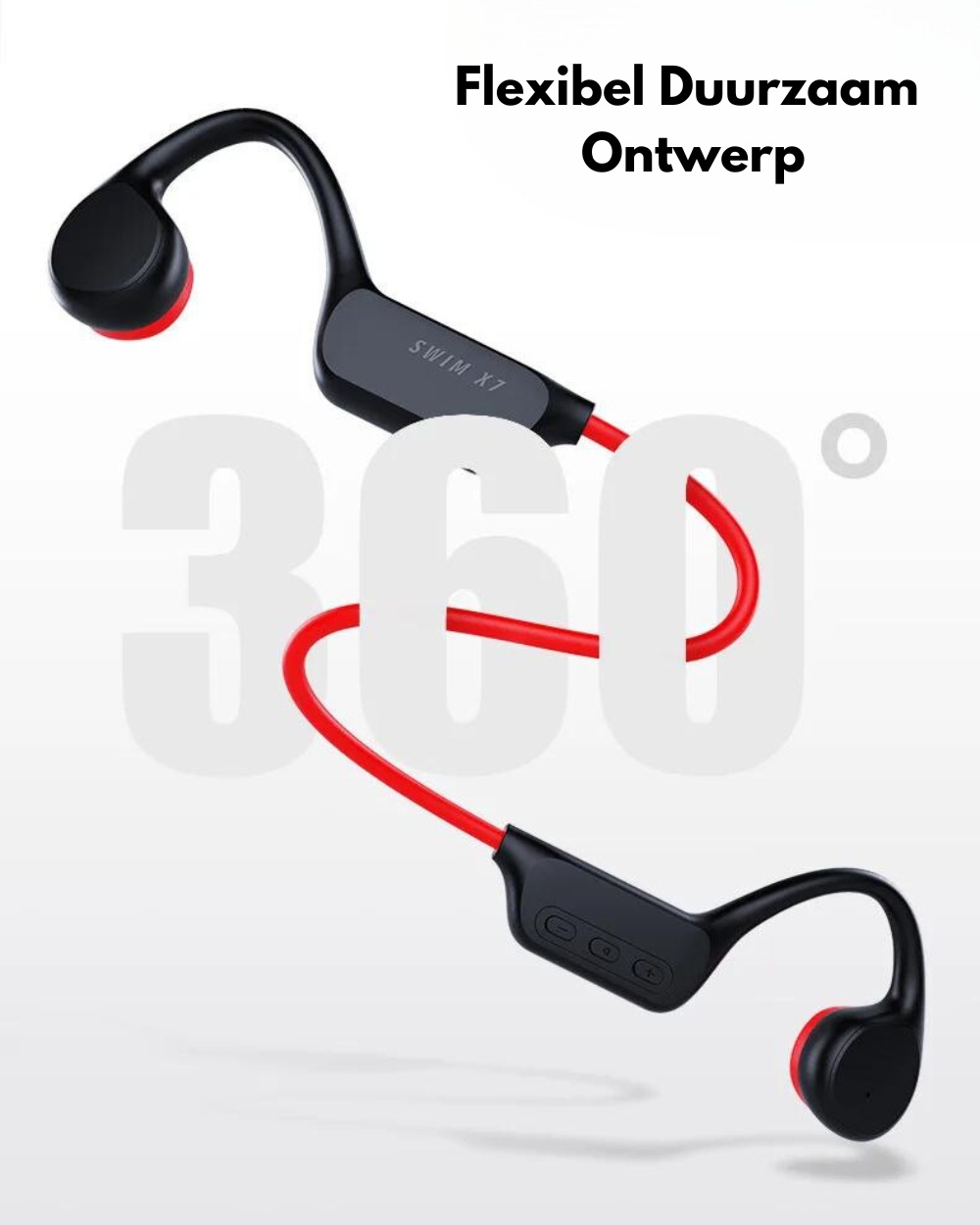 Schwarze und rote kabellose Sportkopfhörer, flexibles und langlebiges Design.