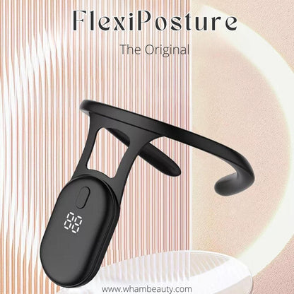 Schwarzer FlexiPosture Haltungstrainer, ergonomisch, digitaler Bildschirm, Nackenstütze.
