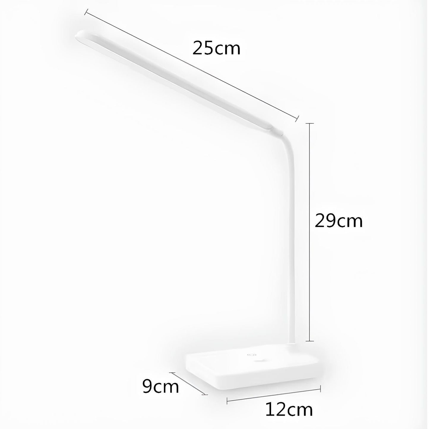 Weiße LED-Schreibtischlampe, flexibel, modern, 25cm Leuchtarm, 29cm Höhe, energiesparend.